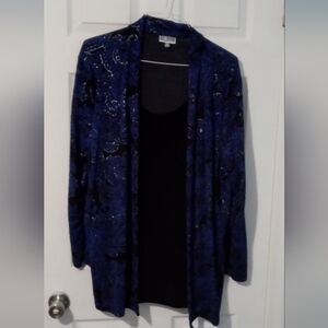 JM Collection Navy and Black Cardigan With Built In Top